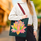 Lotus Blossom Energy Tote – Deep Green Canvas with Artistic Print