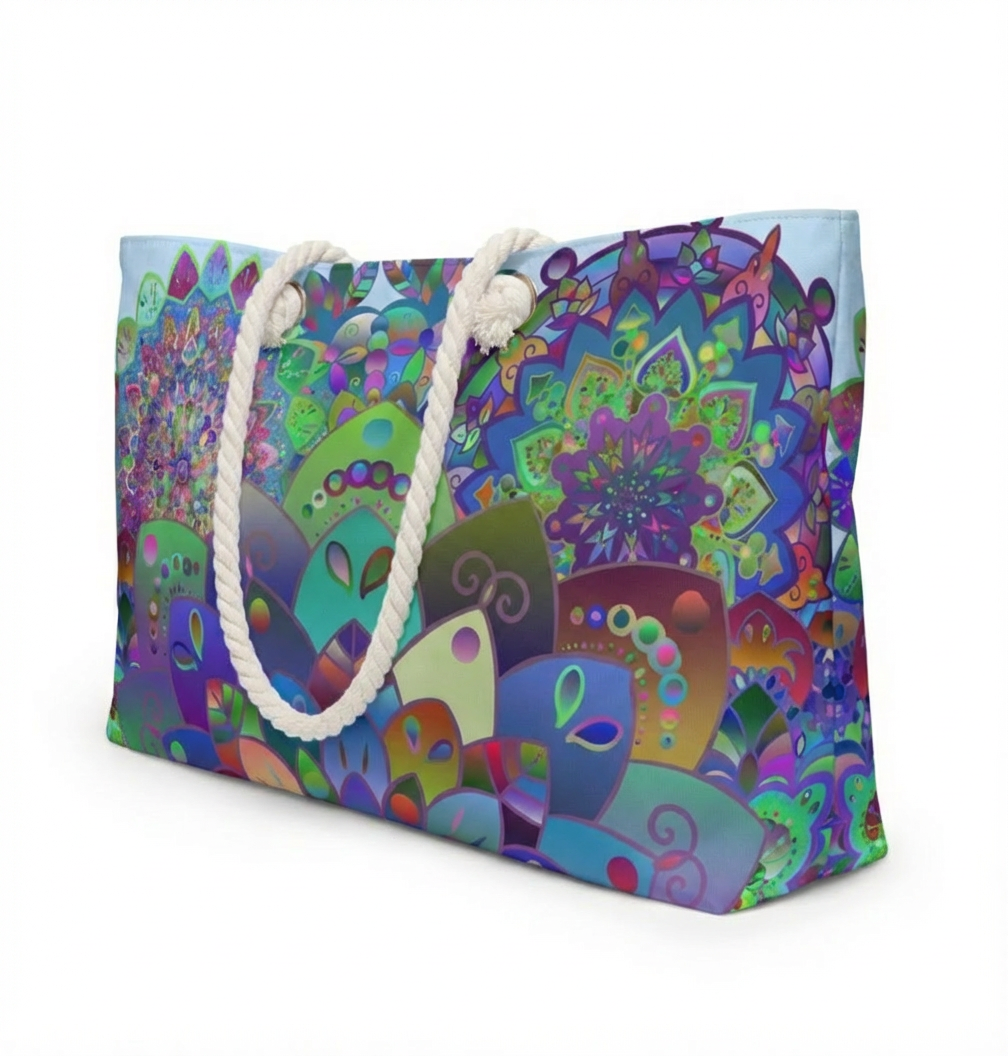 Floral Mandala Weekender Bag - Serene Blue Travel Tote for Adventures