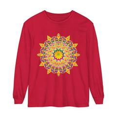 Colorful and intricate mandala design long sleeve t-shirt for a psychedelic look