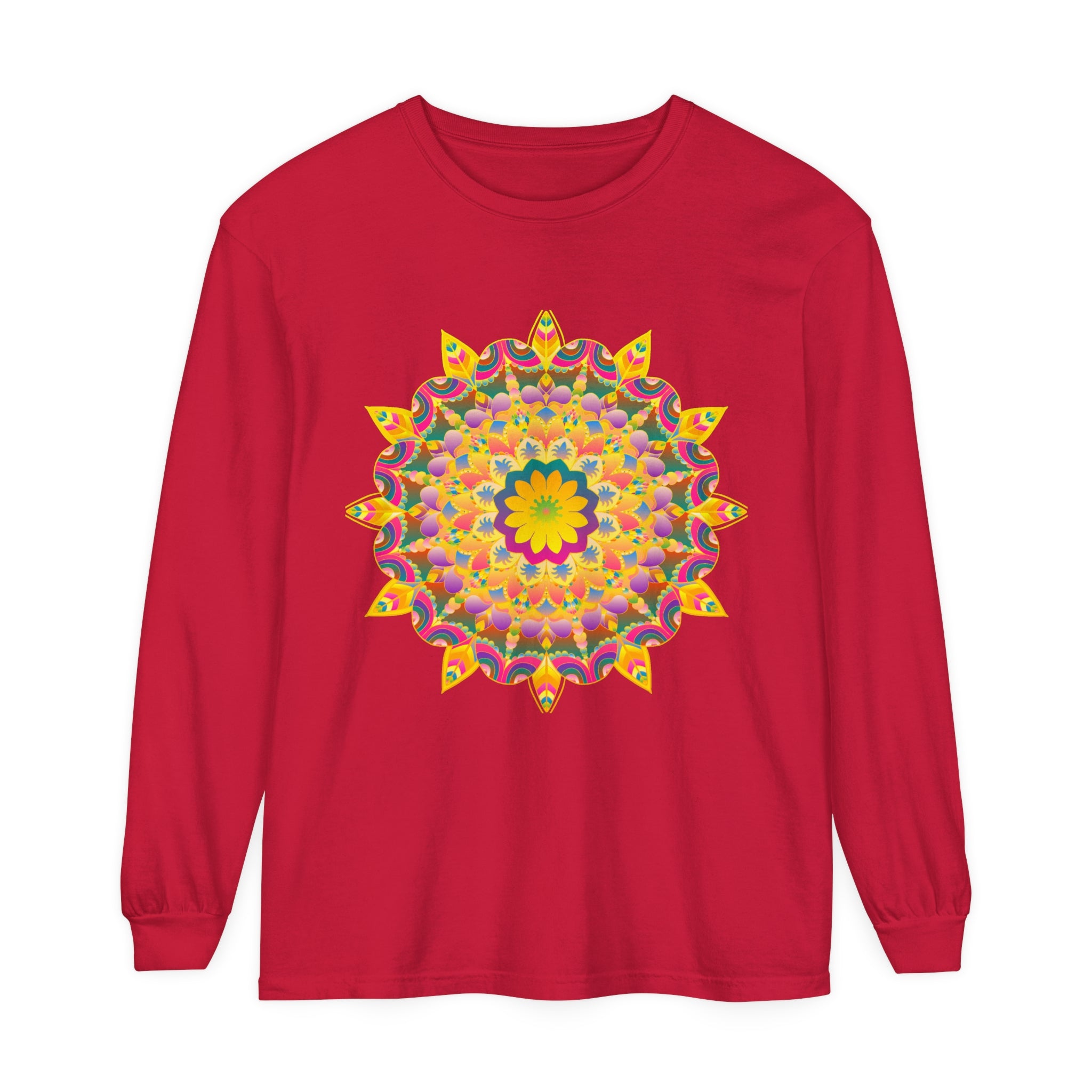 Colorful and intricate mandala design long sleeve t-shirt for a psychedelic look