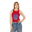  Close-up of the intricate and detailed mandala pattern on the Vibrant Mandala Racerback Tank Top