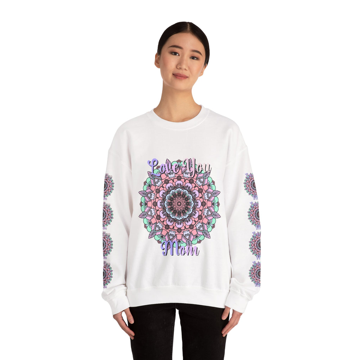 Mandala Inspired Crewneck Sweatshirt for Moms in Soft Pastels
