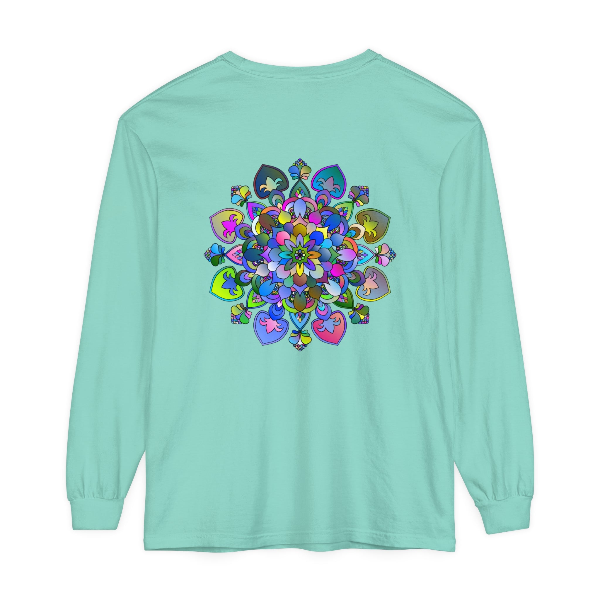 Colorful and intricate mandala design long sleeve t-shirt for a vibrant look