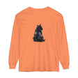 Black Cat Mystique Long Sleeve T-Shirt: A black long sleeve shirt featuring a mysterious black cat design