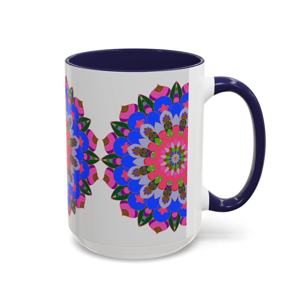 Close up of a colorful mandala mug with intricate design