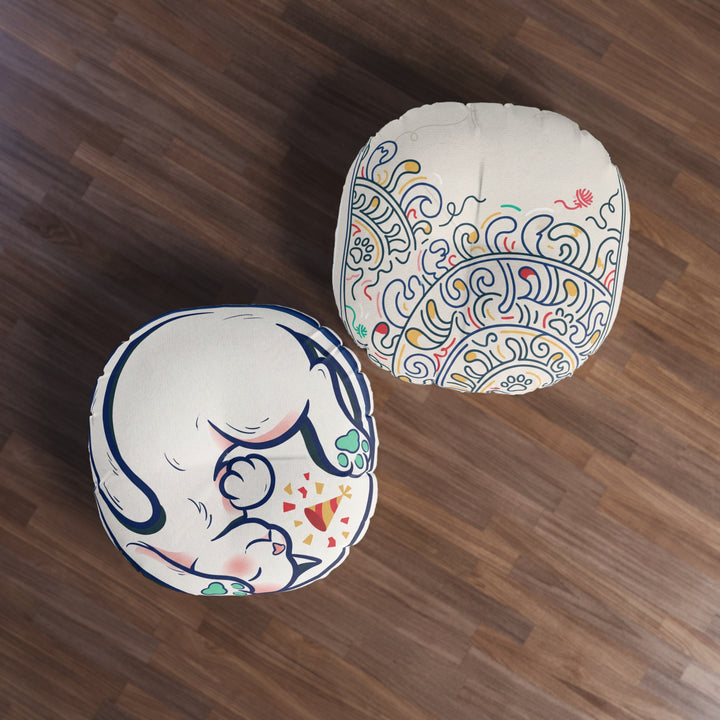 Cozy New Year Cat Floor Pillow — Cute Festive Cat Cushion