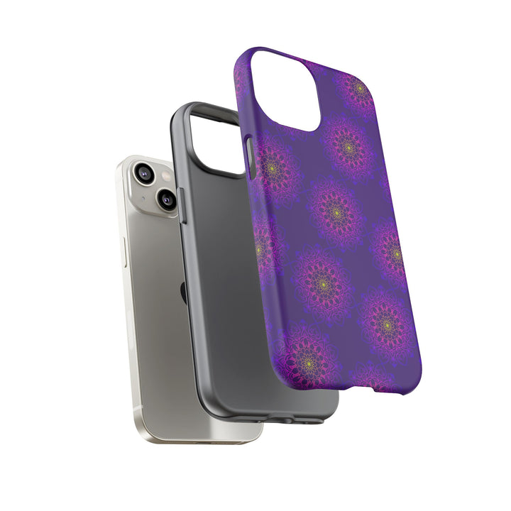 Intricate Purple Floral iPhone Case with Bold Mandala Design