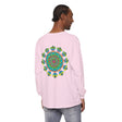 Colorful psychedelic mandala tie dye long sleeve t-shirt on white background