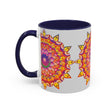 Vibrant and intricate mandala art mug featuring colorful floral design