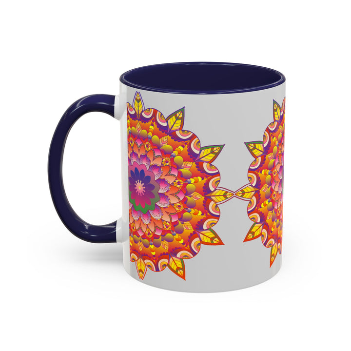 Vibrant and intricate mandala art mug featuring colorful floral design