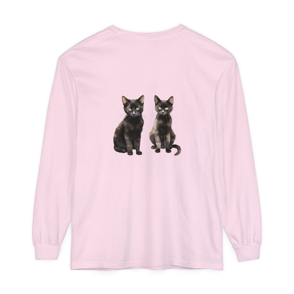 Black Cat Watercolor Art Long Sleeve T-Shirt featuring vibrant feline design