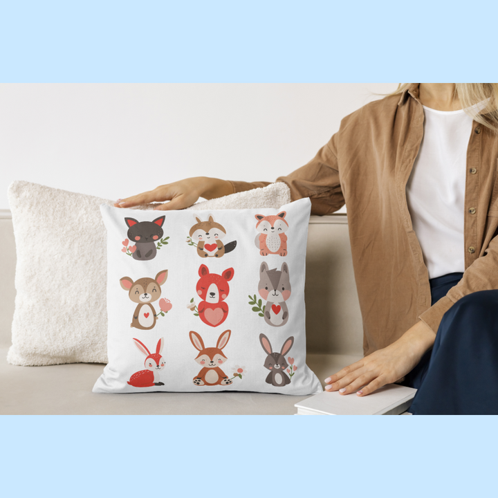 Whimsical Animal Print Pillow, Cozy Home Décor, Gift for Animal Lovers, Nursery Accent, Cute Throw Pillow, Seasonal Decoration