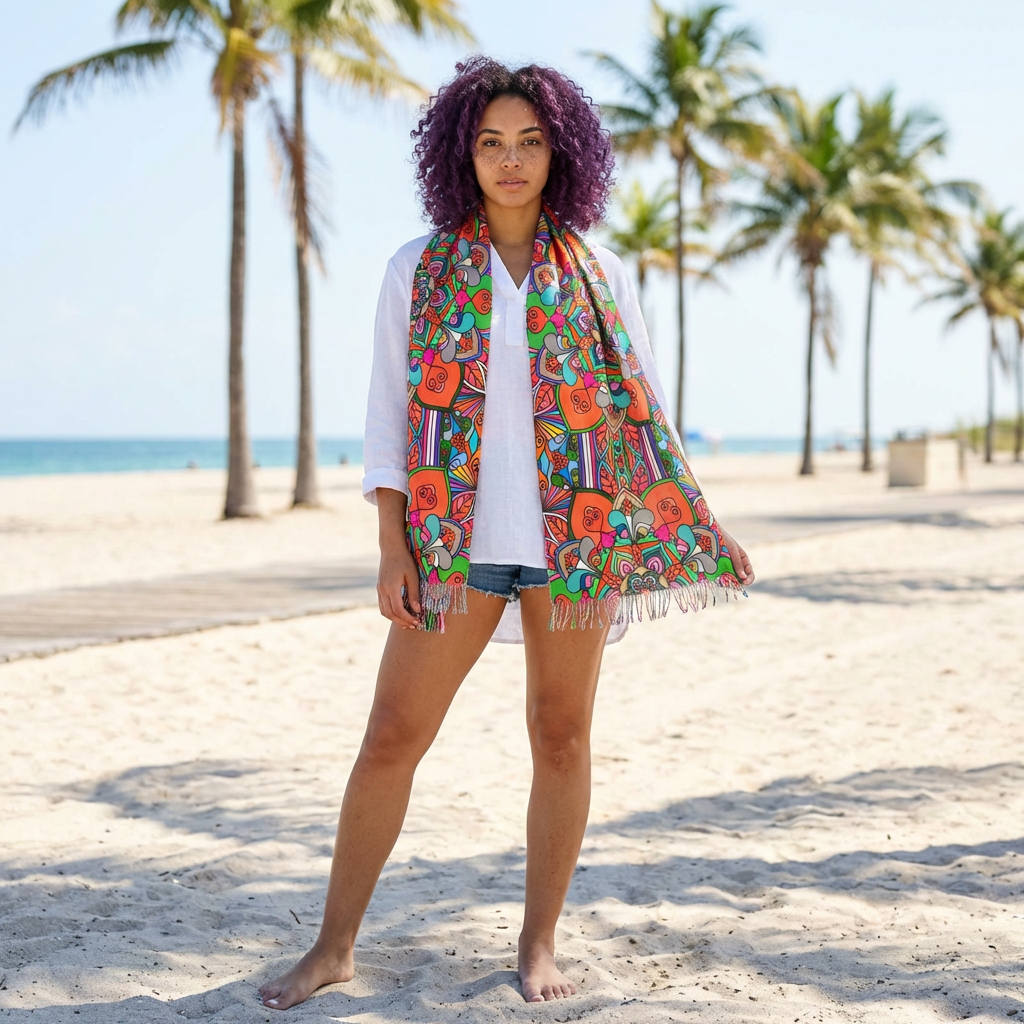 Floral Orange Mandala Light Scarf