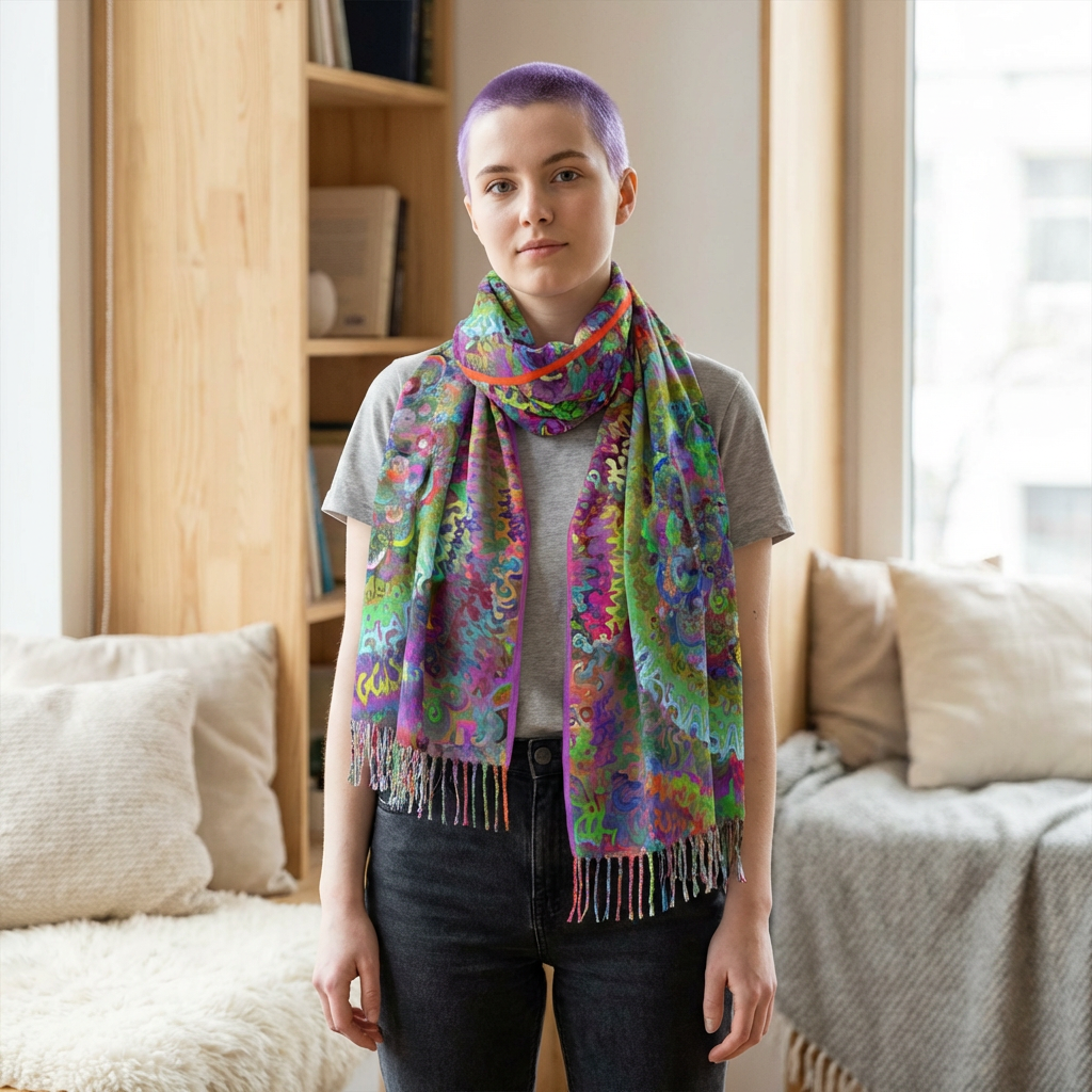 Mandala Multicolor Light Scarf — Intricate Hues, Boho Wrap