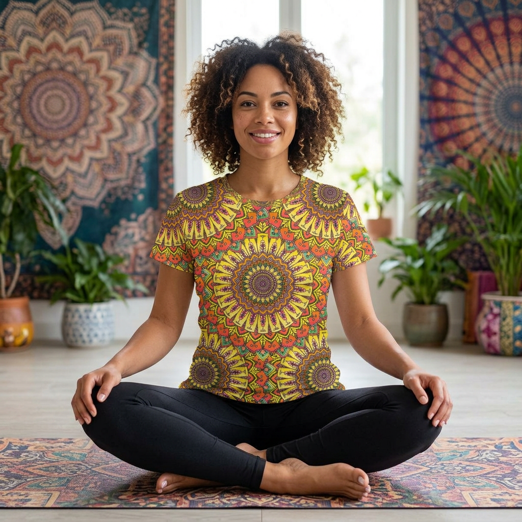 Sunflower Mandala Women's Tee — Bright Floral All-Over Print Shirt
