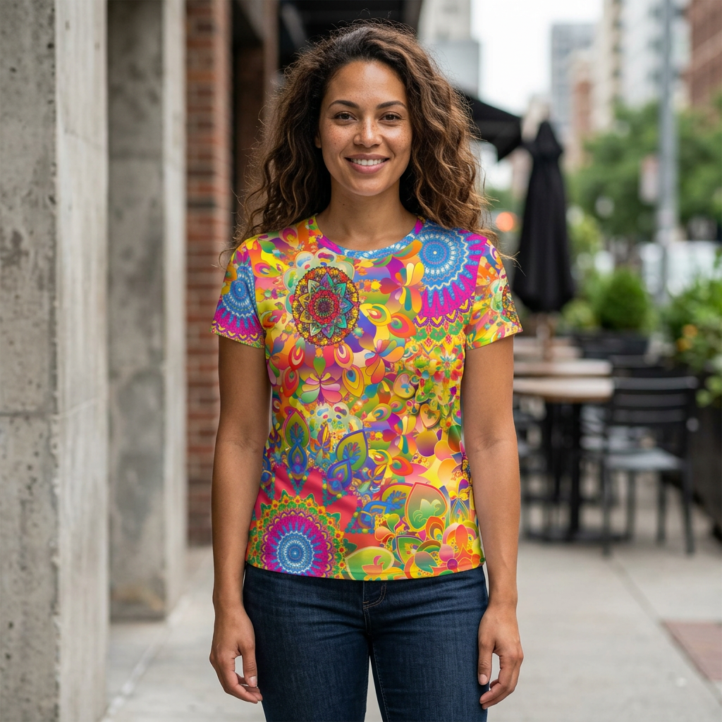 Psychedelic Floral Mandala Women’s Short Sleeve Shirt
