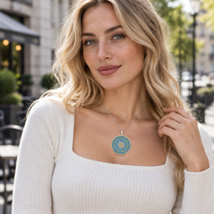 Mandala Floral Blue-Green Pendant Necklace