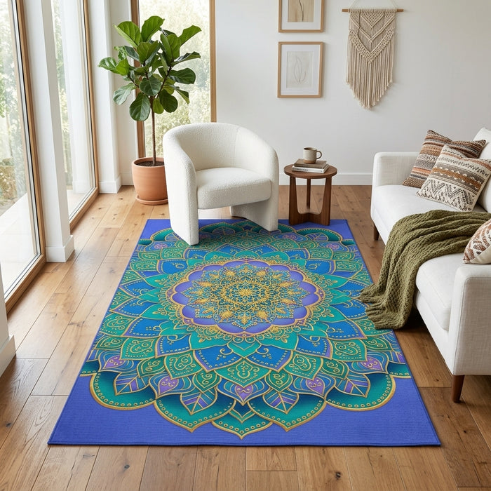 Blue Mandala Washable Rug