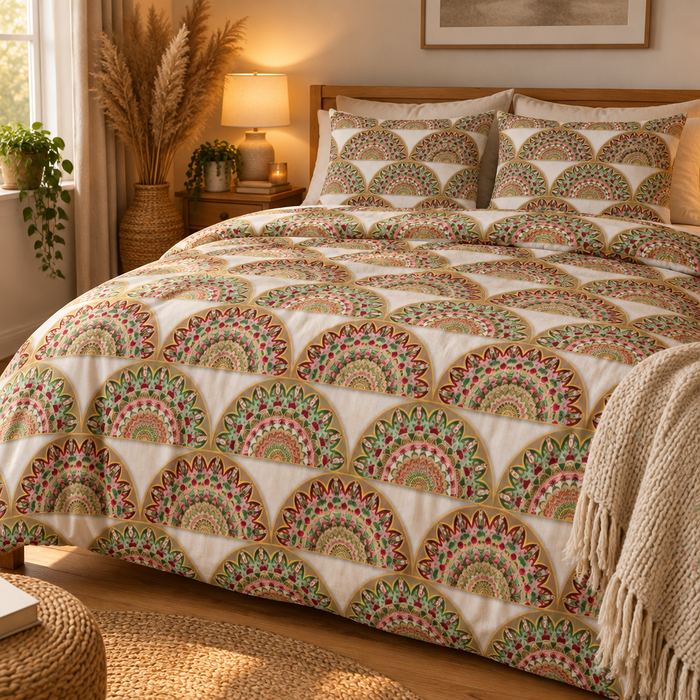 Cotton Bed Set – Vintage Boho Fan Pattern Bedding