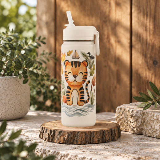 Mini-Wasserflasche – Aquarell-Tiger-Abenteuer-Design