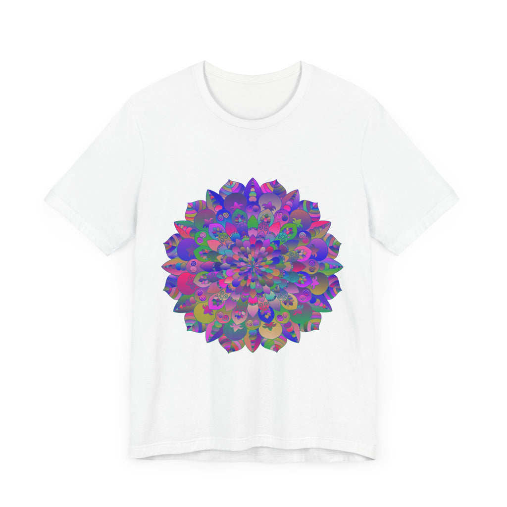 Colorful mandala design t-shirt with intricate spiritual art, perfect for yoga and meditation enthusiasts