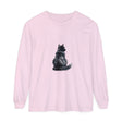 Soft and comfortable long sleeve t-shirt with a watercolor black cat design