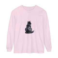 Soft and comfortable long sleeve t-shirt with a watercolor black cat design