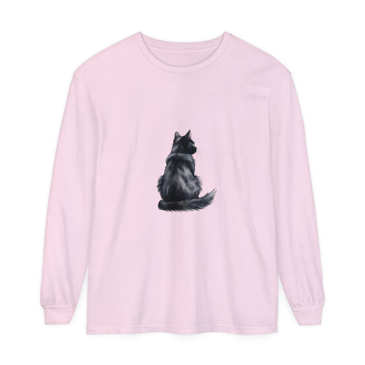 Soft and comfortable long sleeve t-shirt with a watercolor black cat design