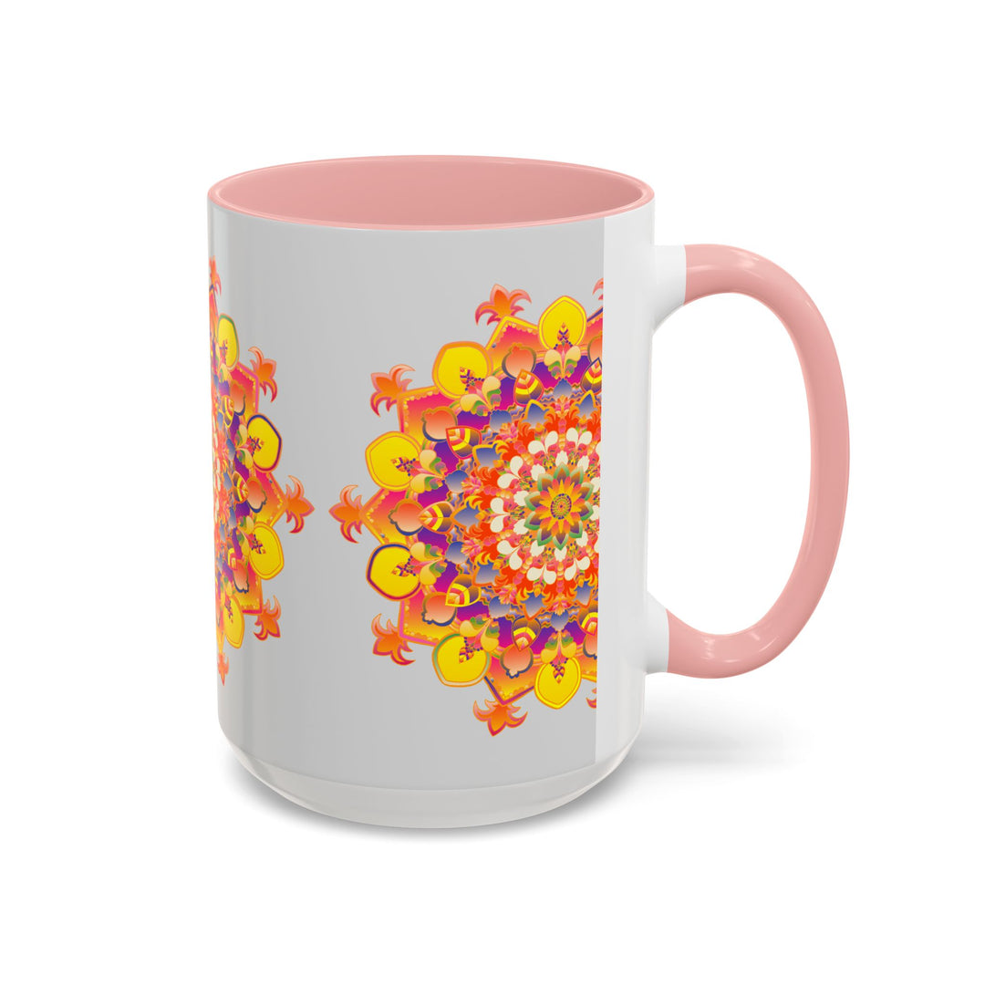 Vibrant Mandala Mug featuring colorful and intricate art designs in multiple hues of blue, green, yellow, and red, perfect for adding a pop of color to your morning coffee or tea routine