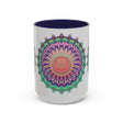 A vibrant and beautiful mandala art mug featuring a colorful floral design perfect for brightening up your morning coffee routine