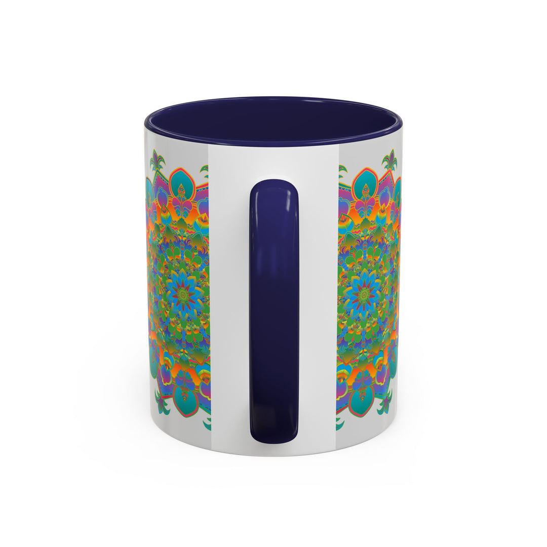 Beautiful mandala art mug with colorful and intricate design, perfect for adding a touch of creativity to your morning coffee routine