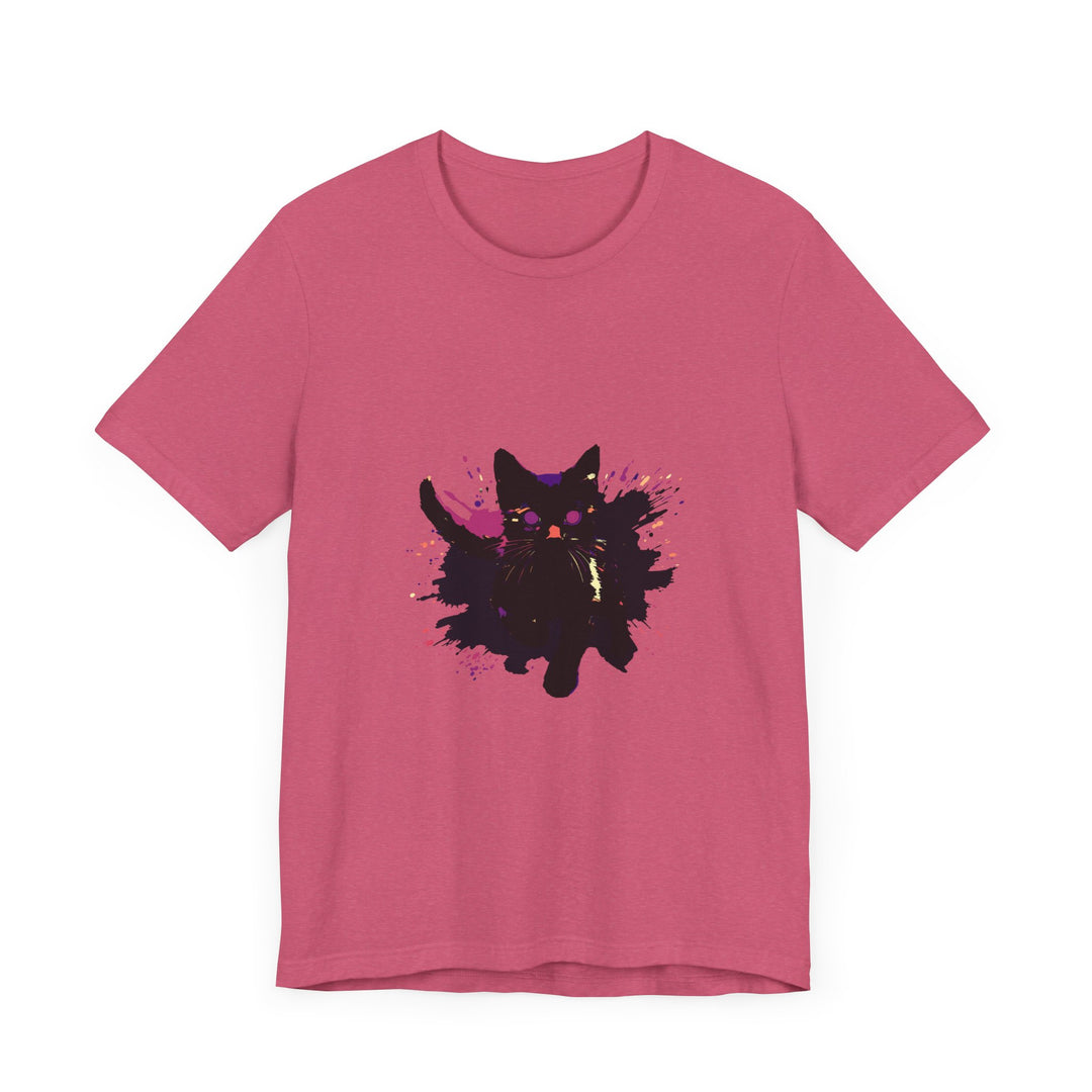 Black Cat Mystery T-Shirt - Bold & Colorful: A vibrant and eye-catching graphic tee featuring a mysterious black cat on a colorful background