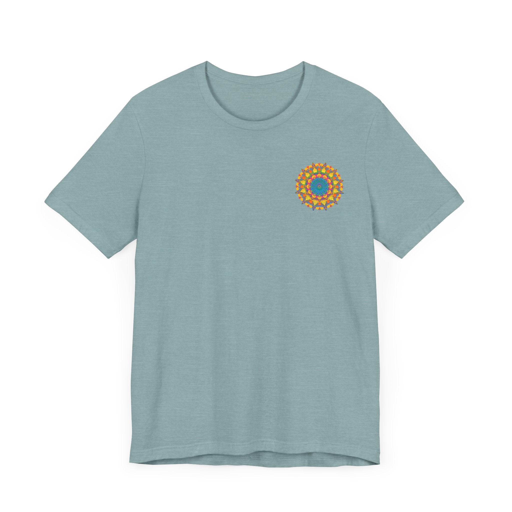 A colorful and intricately designed mandala t-shirt promoting peace and harmony