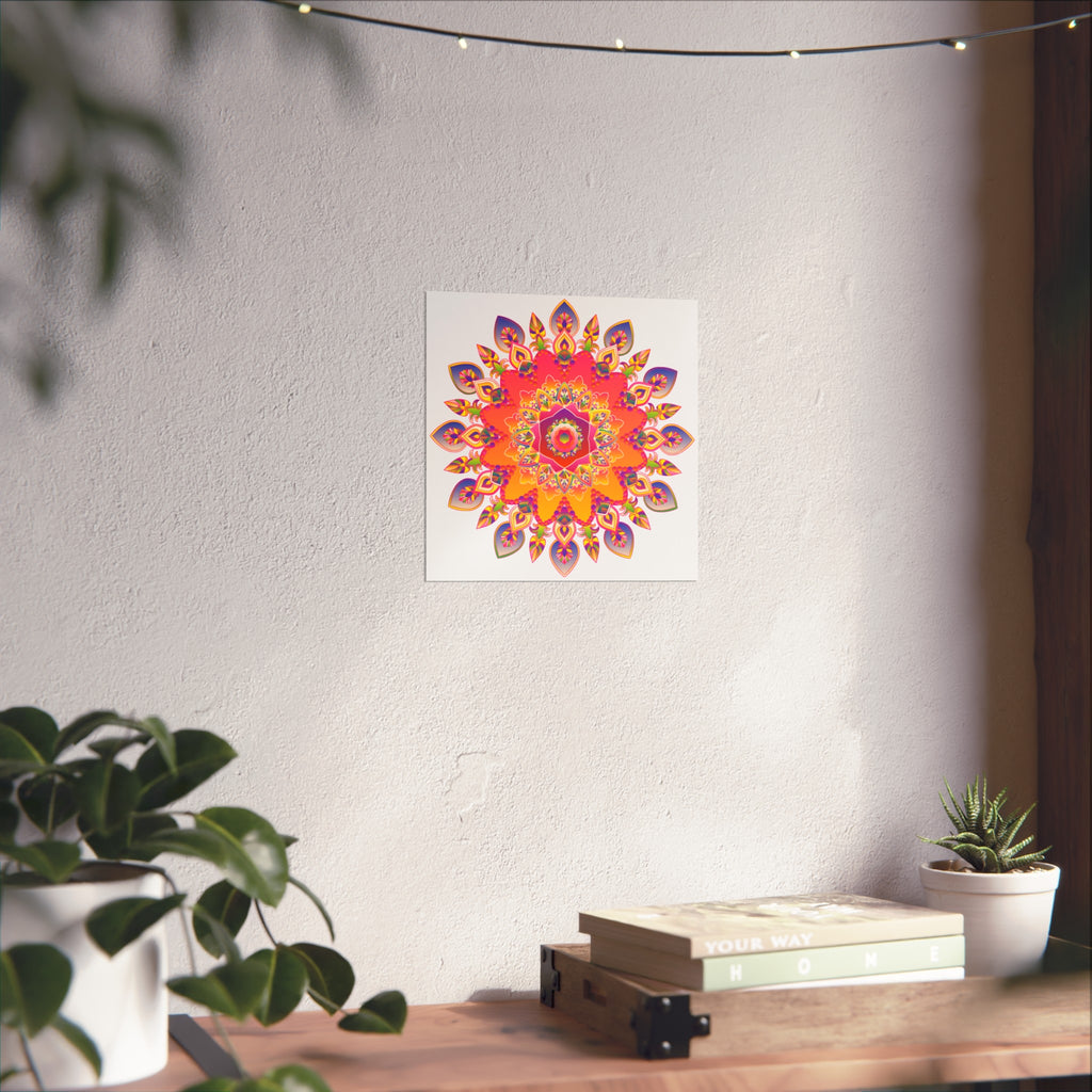 Vibrant Floral Mandala Fine Art Poster — Boho Wall Decor for Living Room & Meditation