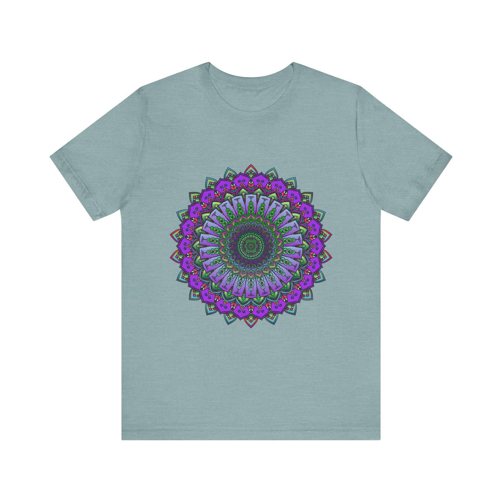 Beautiful purple and green mandala tee with intricate design pattern