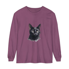 Black Cat Watercolor Unisex Long Sleeve T-Shirt, a comfortable and stylish option for cat lovers
