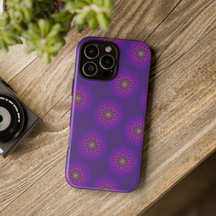 Intricate Purple Floral iPhone Case with Bold Mandala Design