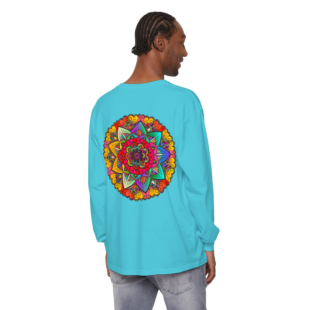 Colorful and intricate mandala design on comfortable unisex long sleeve t-shirt