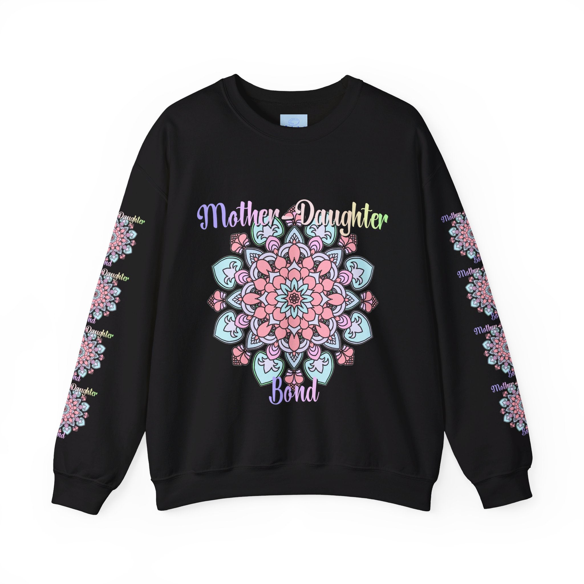 Mother and daughter wearing matching 'Mother-Daughter Bond' sweatshirts, the perfect birthday gift for Mom, made of Unisex Heavy Blend™ Crewneck material