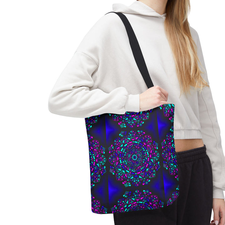 Kaleidoscope Mandala Tote Bag — Vibrant Neon Floral Pattern