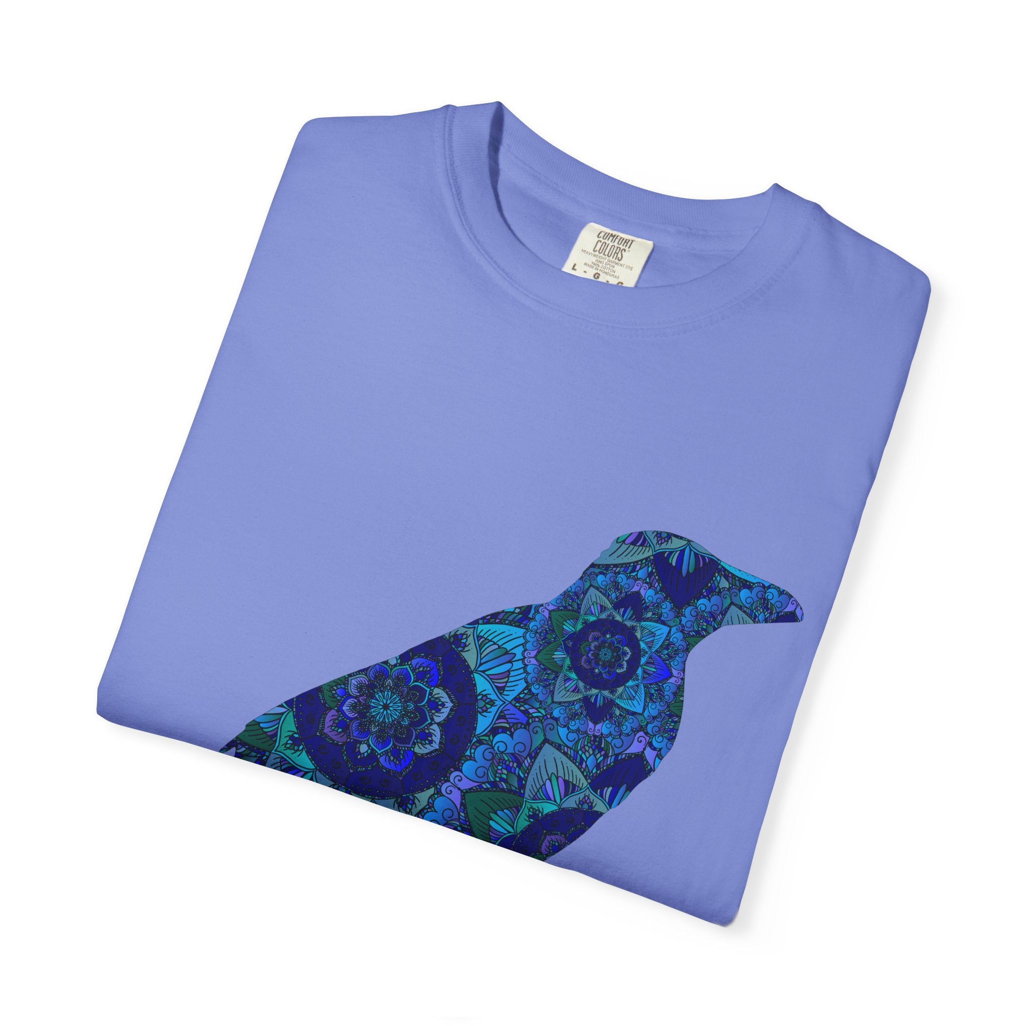 Maglietta con stampa corvo mandala blu — Maglietta grafica con corvo Inner Protection