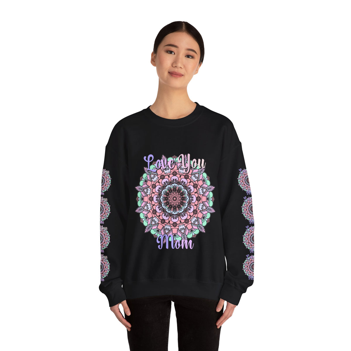 Felpa girocollo ispirata al mandala per mamme in tenui colori pastello