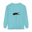 A cozy unisex long sleeve t-shirt featuring a sleeping black cat design