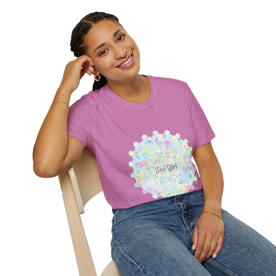 Colorful mandala design t-shirt with intricate patterns and vibrant hues