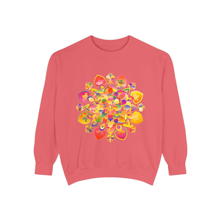 Vibrant mandala sweatshirt in rich, colorful hues and intricate, detailed patterns