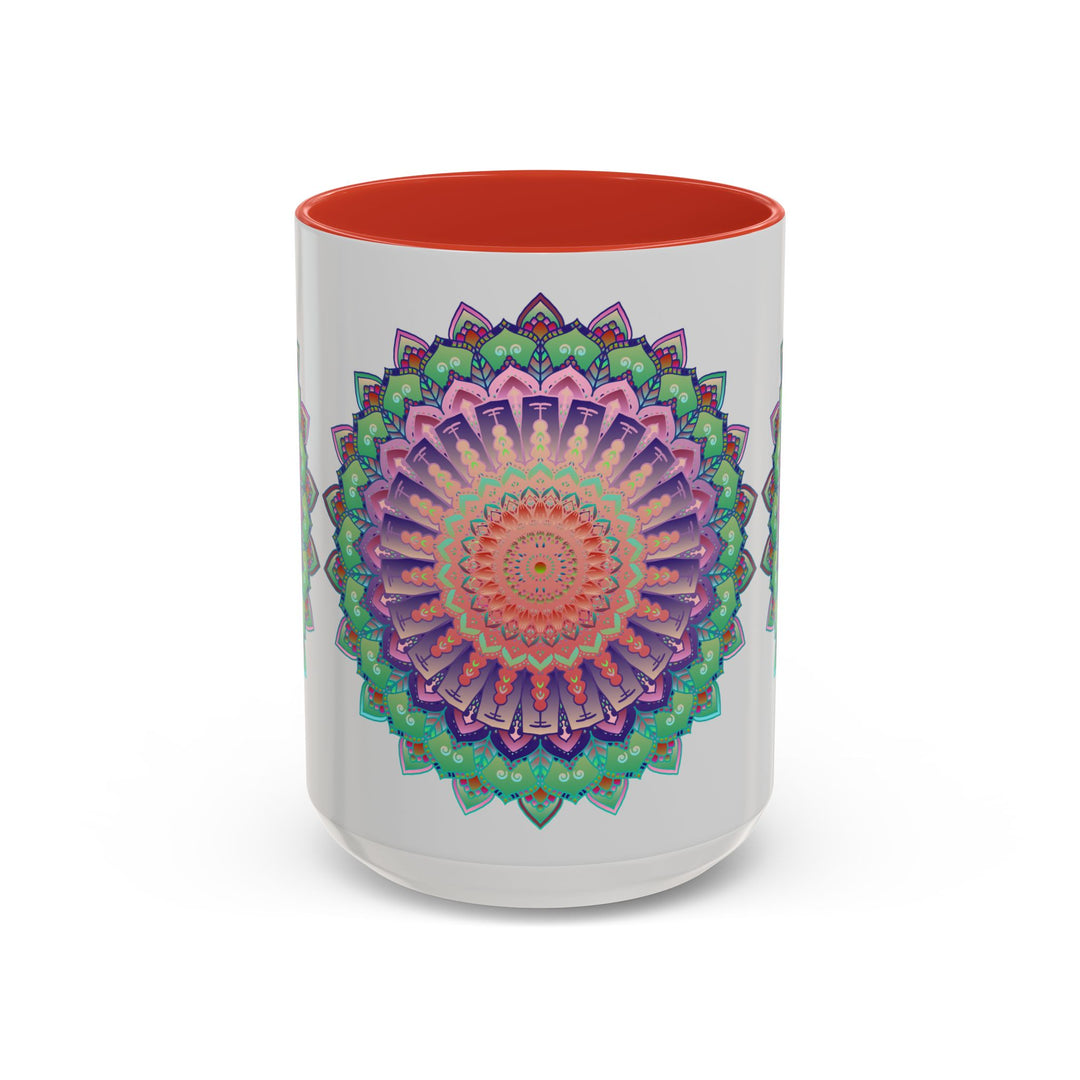 Beautiful ceramic mug with a vibrant and intricate mandala floral design