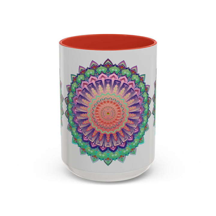 Beautiful ceramic mug with a vibrant and intricate mandala floral design