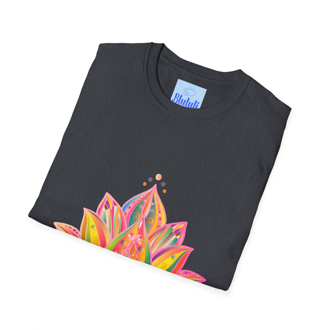 Lotus Mandala Unisex T-Shirt featuring a hand-drawn, unique design by Blululi