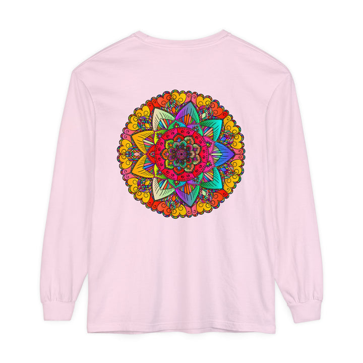 Colorful and intricate mandala design on a unisex long sleeve t-shirt