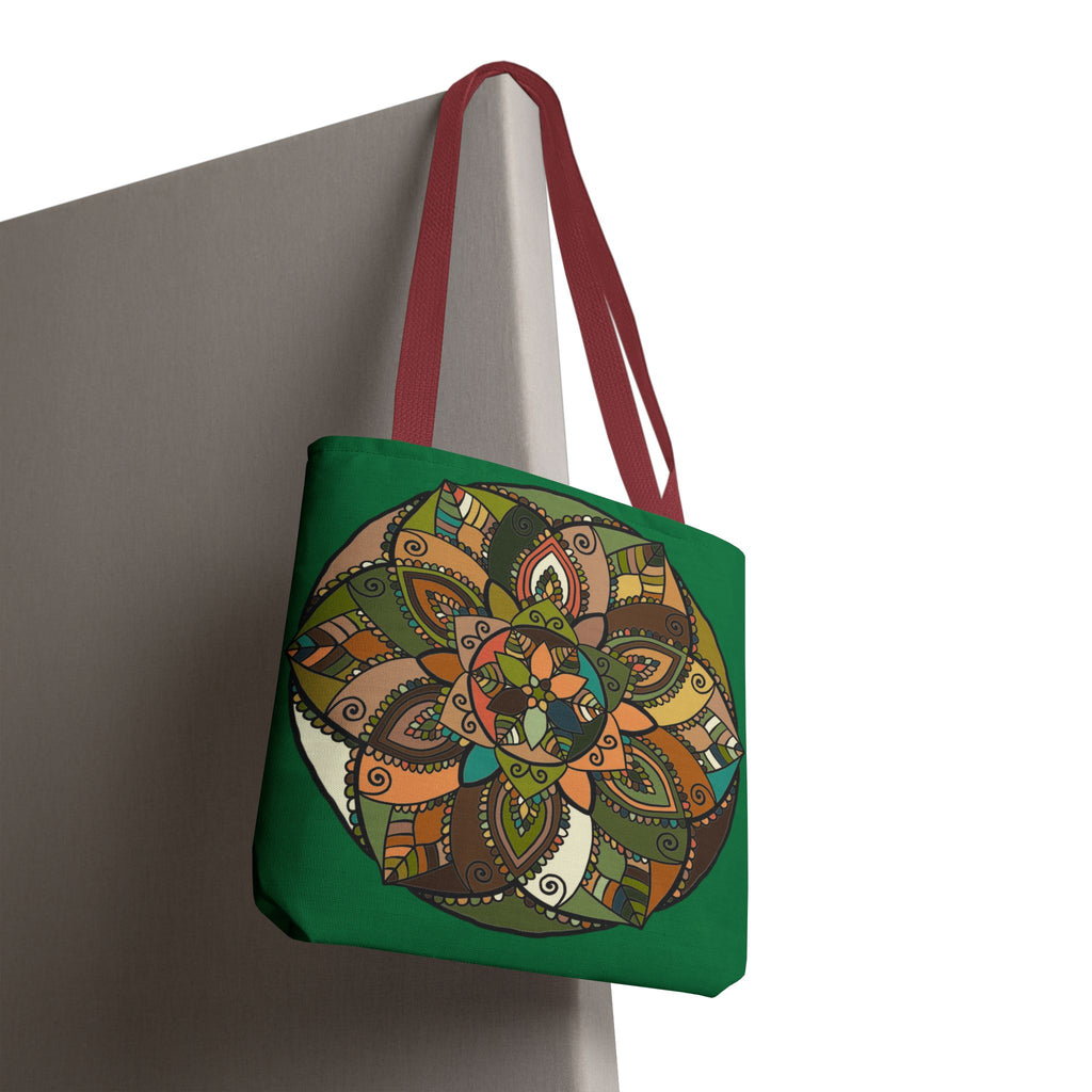 Boho Mandala Tote Bag — Green Floral Pattern AOP Shopper